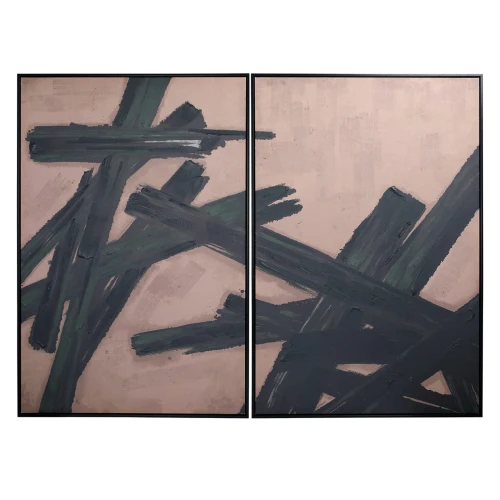 Brush Taupe Abstract Diptych 160 × 120 cm – Beige & Black Framed Canvas Set