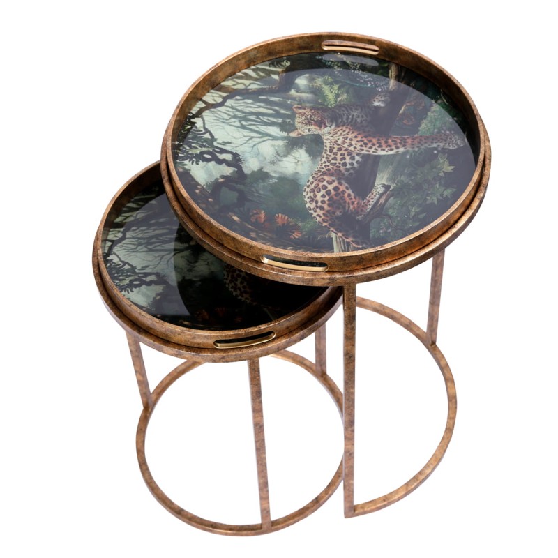 Gold side tables with removable round tray tops