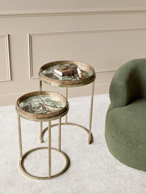 Gold side tables with removable round tray tops