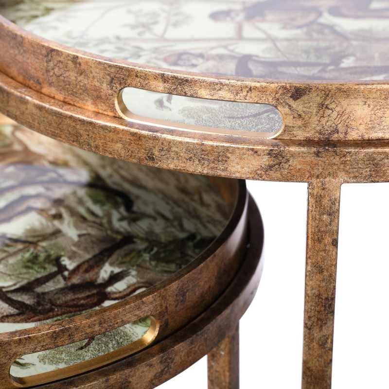 Monkey Set of 2 Side Tables with Removable Tray Tops - Antique Gold