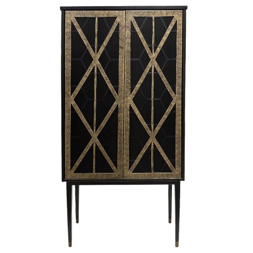 Reno Drinks Cabinet 176 cm – Black & Gold Geometric Bar Cabinet