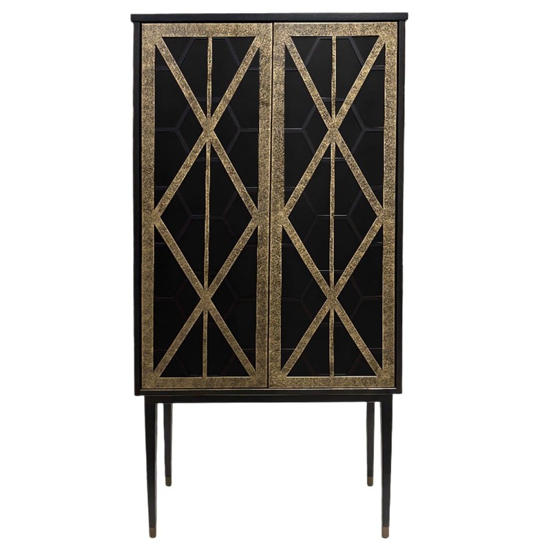 Reno black and gold drinks cabinet measuring 176 cm high