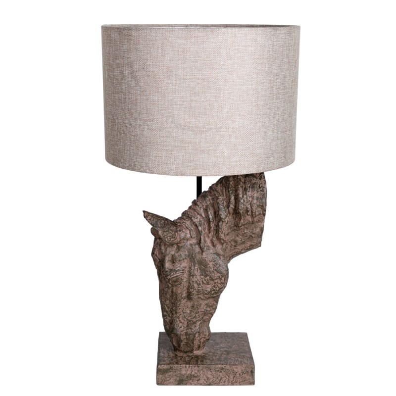 Brown horse head lamp with beige fabric shade