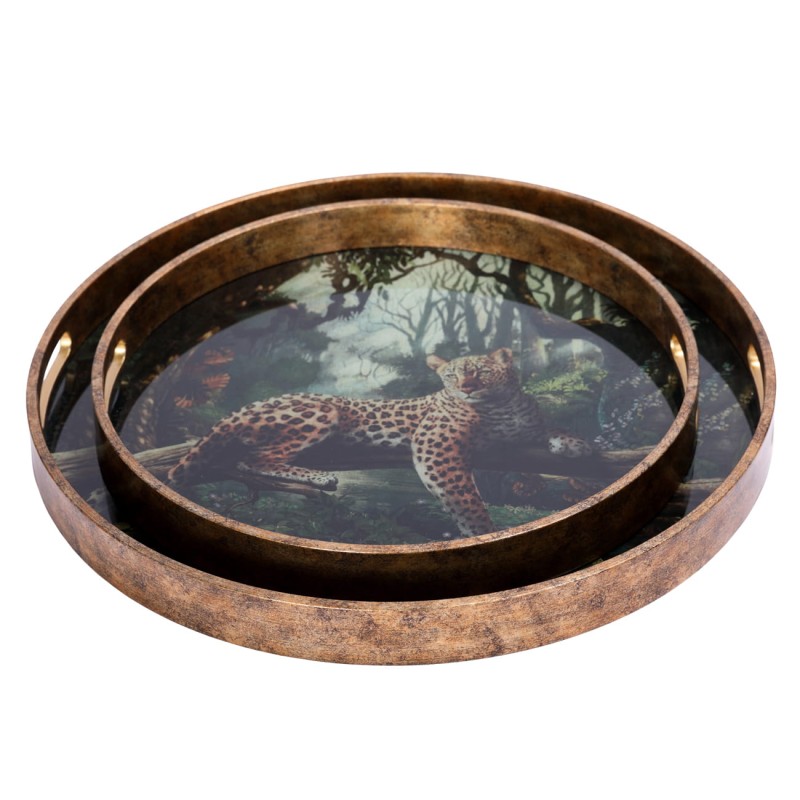 Antique gold decorative trays with glass surfaces