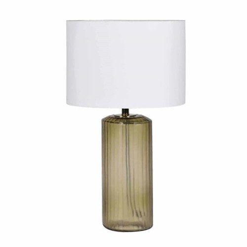 Olivia Table Lamp, 74 cm – Green Glass Base & White Linen Shade