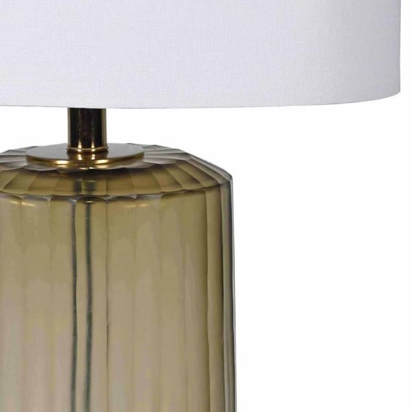 Olivia Table Lamp, 74 cm – Green Glass Base & White Linen Shade