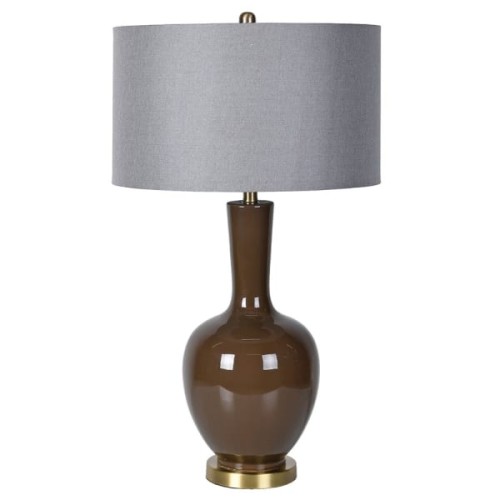 Elegance Brown Table Lamp, 82 cm – Luxury Ceramic Lamp with Grey Shade