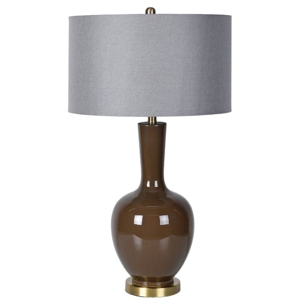 Elegance Brown Table Lamp, 82 cm – Luxury Ceramic Lamp with Grey Shade