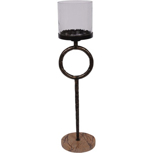 Chiswick M 92 cm Floor Candle Lantern – Glass Shade & Brown Iron Base