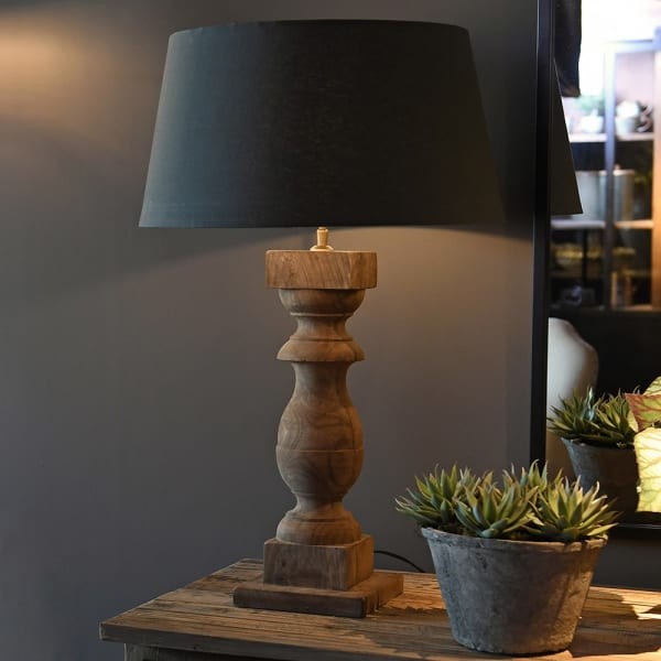 Wooden table lamp with a black cotton shade
