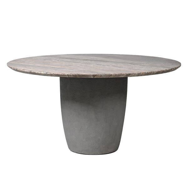 150 cm Round Travertine Grey Dining Table – Modern Cement Pedestal Base