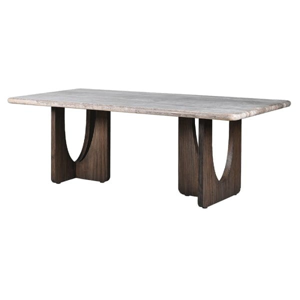 Large 220 cm Rectangular Dining Table – Grey Travertine Ash Top with Elegant Wooden Legs