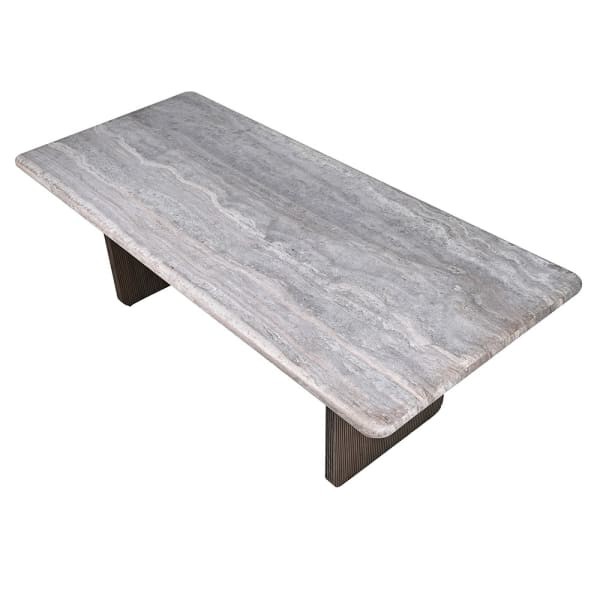 Large 220 cm Rectangular Dining Table – Grey Travertine Ash Top with Elegant Wooden Legs