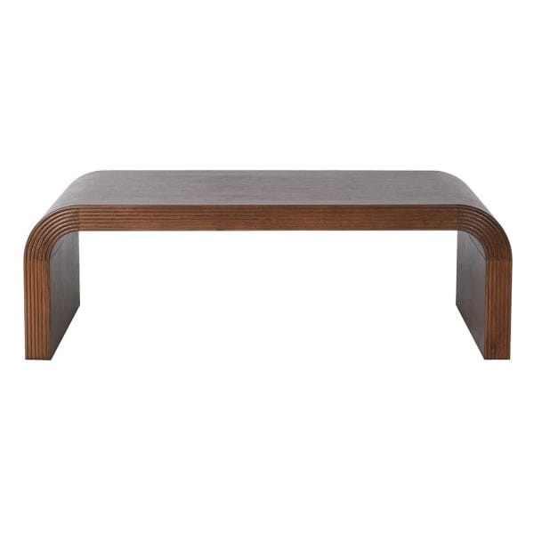 Brown oak coffee table for contemporary Japandi and organic modern interiors