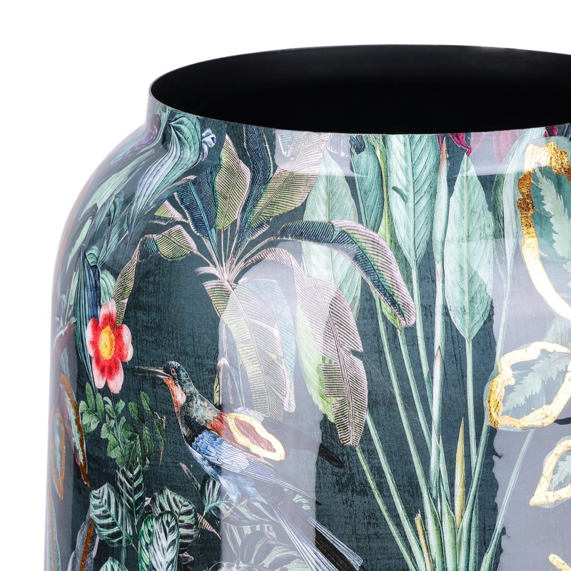Colourful decorative planter with flowers and birds