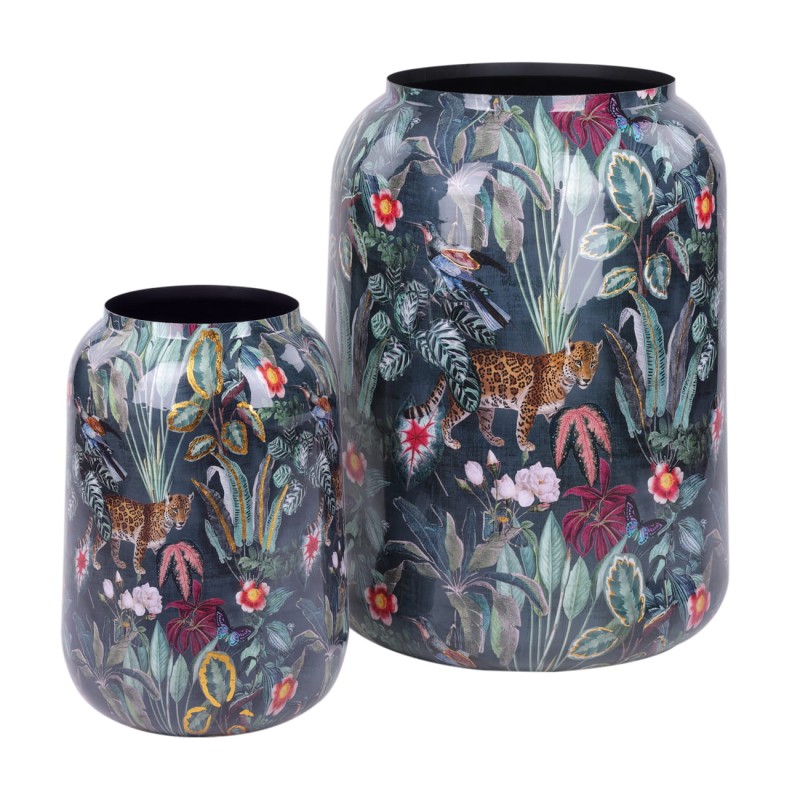 Decorative jungle vase with butterflies and flowers