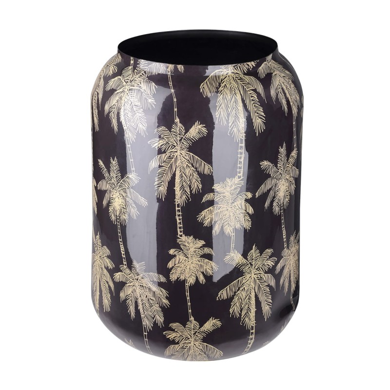 Iron plant pot cover with a gold palm tree print