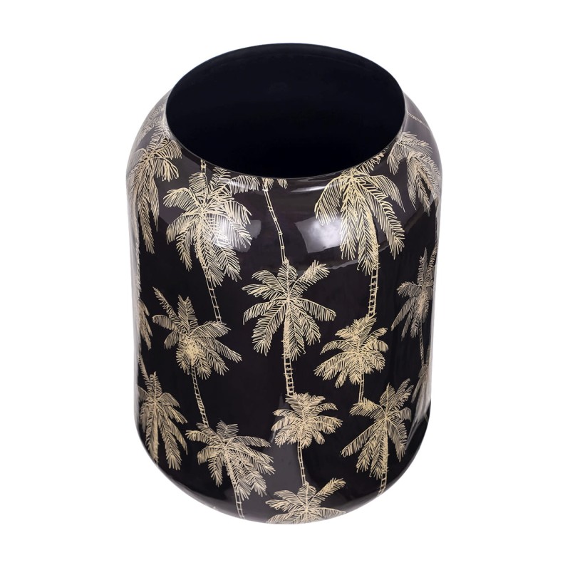 Large black planter with a gold botanical pattern