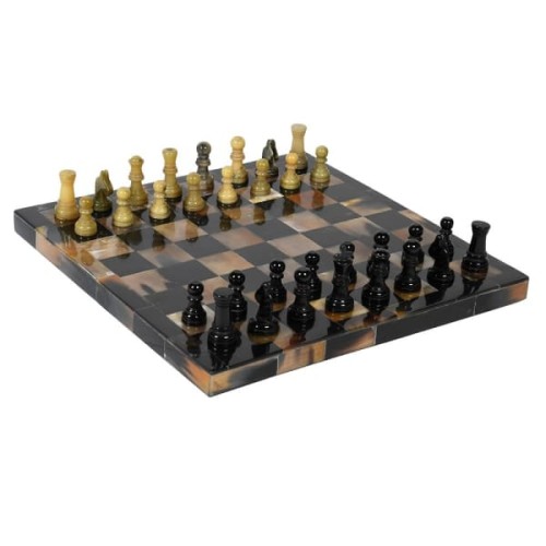 Chester Decorative Chess Set with Horn Detail - 31 x 31 cm