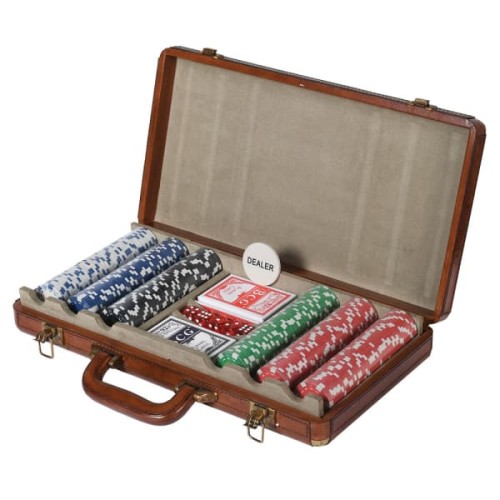 Chester Luxury Poker Set in Brown Leather Case