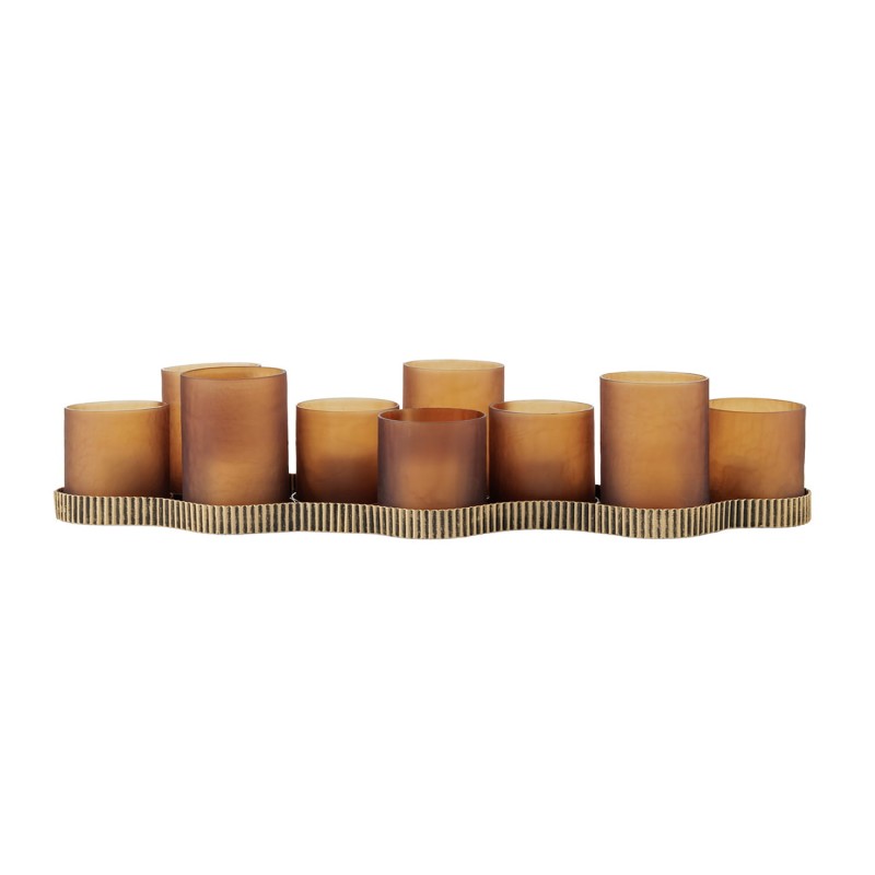 Large candle holder with nine amber glass holders