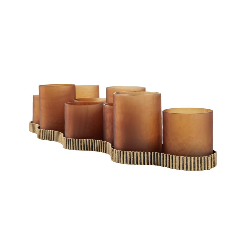 Antique gold candle holder with brown glass