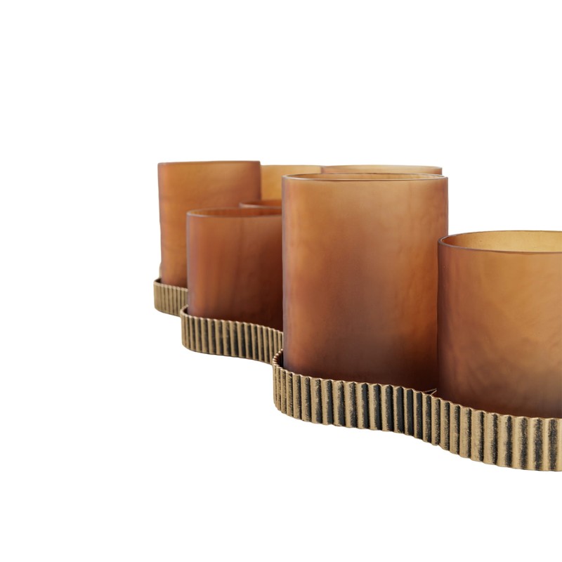Primrose Multi Candle Holder – 61 cm Iron Base with Nine Glass Shades in Gold and Bronze