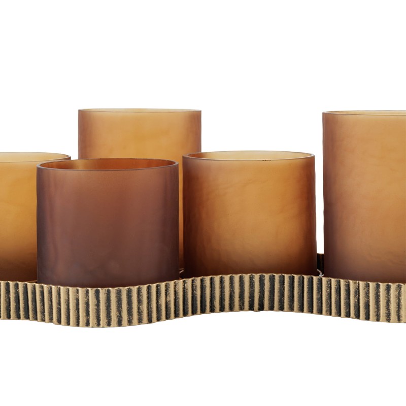 Amber glass holders arranged at varied heights