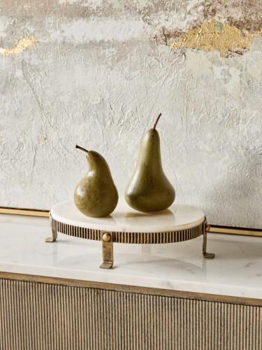 Primrose Marble Serving Platter 32 cm – White Marble with Antique Gold Stand