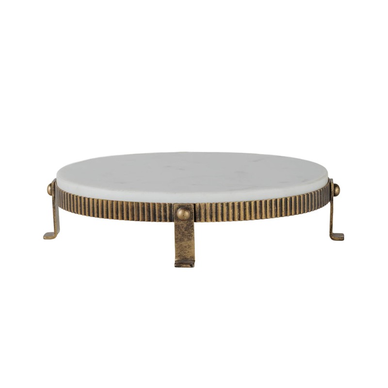 White Banswara marble platter with antique gold stand