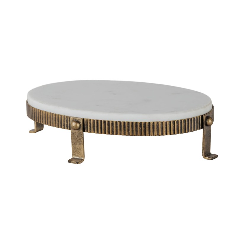 Marble serving platter on four metal feet