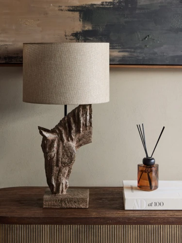 Horse Table Lamp – 56 cm Resin Horse Sculpture Lamp with Beige Shade