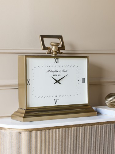 Brompton Brass Large Table Clock 52 cm – Gold Clock with White Dial
