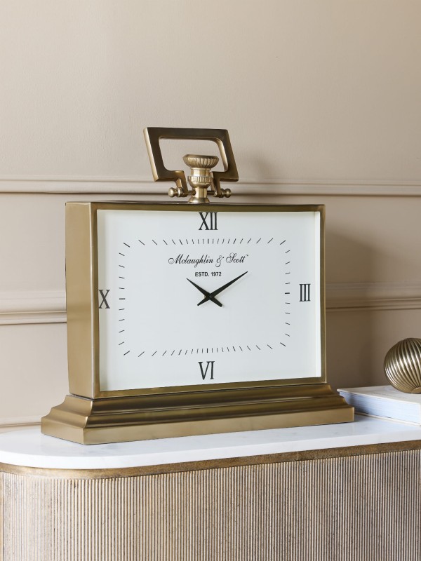 Brompton Brass large gold table clock measuring 52 cm high