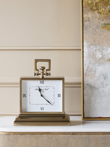 Brompton Brass S Table Clock 43 cm – Gold Clock with White Dial