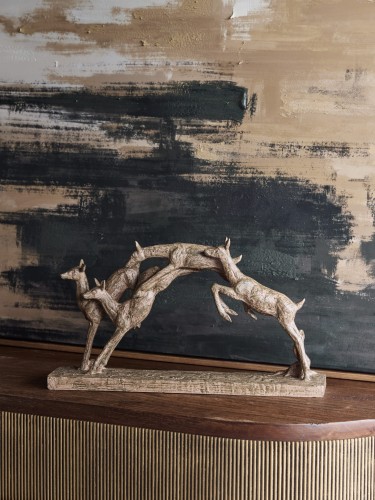 Fawns Sculpture 41 cm – Leaping Young Deer in Bronze Finish
