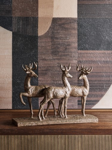 Deer Sculpture – Trio of Stags with Antlers, 35 cm, Bronze Resin
