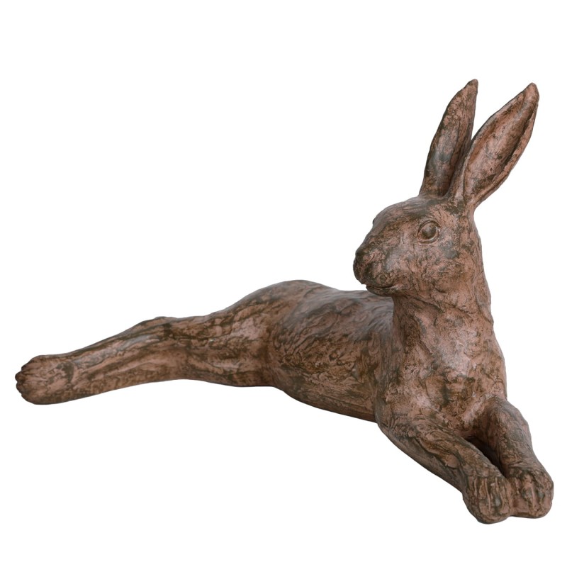 Lying Hare Sculpture – Rustic Resin Hare Ornament, 49 cm