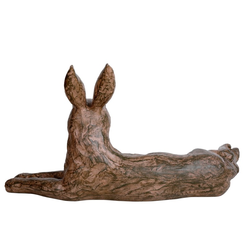 Lying Hare Sculpture – Rustic Resin Hare Ornament, 49 cm