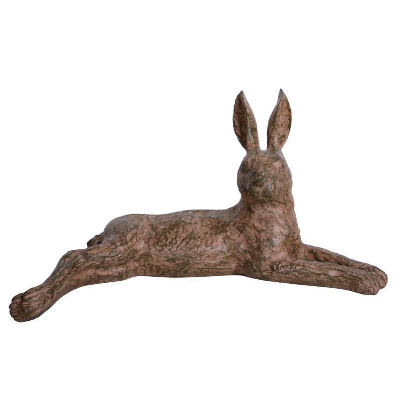 Lying Hare Sculpture – Rustic Resin Hare Ornament, 49 cm
