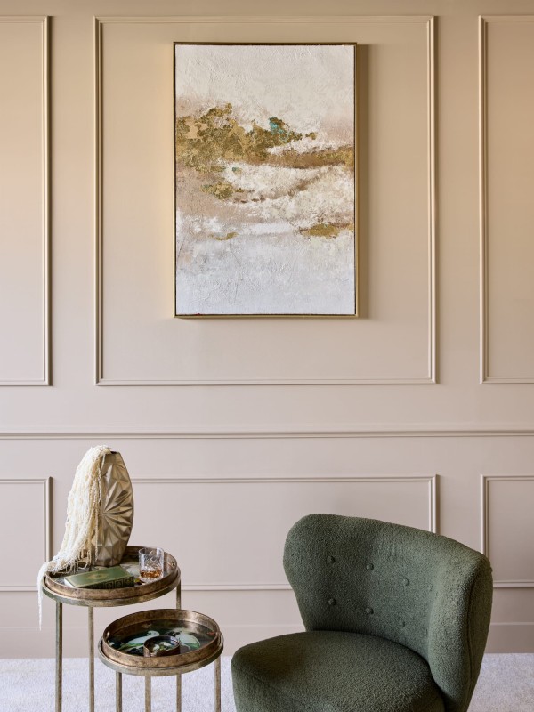 Beige Dusk abstract wall art 80x120 cm with gold accents and hessian texture