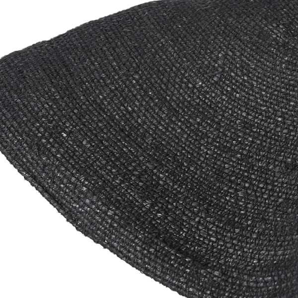 Black hat-shaped pendant light with a woven seagrass shade
