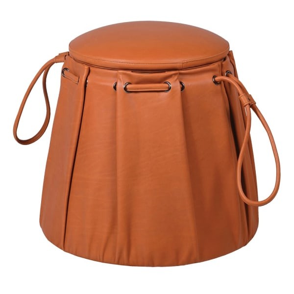 Brown leather storage pouffe Bag 52 cm hand-finished in natural leather