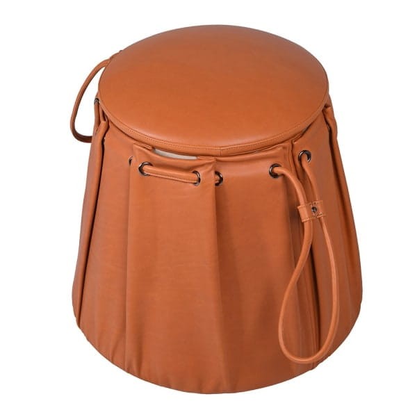Bag brown leather storage pouffe 52 cm with compact luxury design