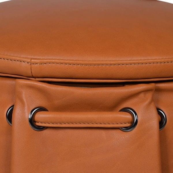 Brown leather storage pouffe Bag 52 cm hand-finished in natural leather