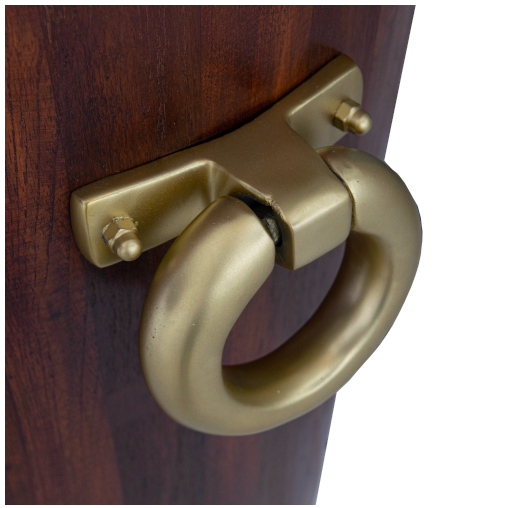 Open wooden container with metal side handles