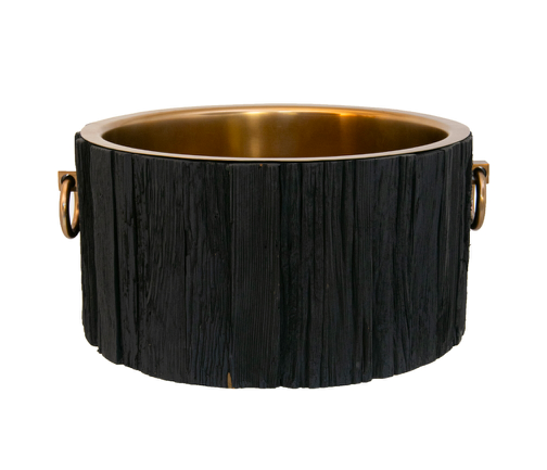 Dark wood Champagne cooler with brass interior