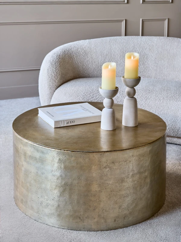 Champagne-gold aluminium drum coffee table