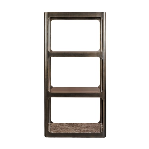 Kensington Marble Shelving Unit with Gold Metal Frame, Glass and Marble Shelves – 200 cm