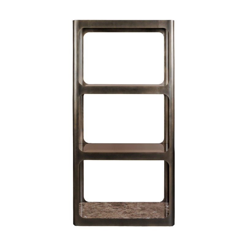 Kensington Marble shelving unit, 200 cm, with gold metal frame and glass and marble shelves